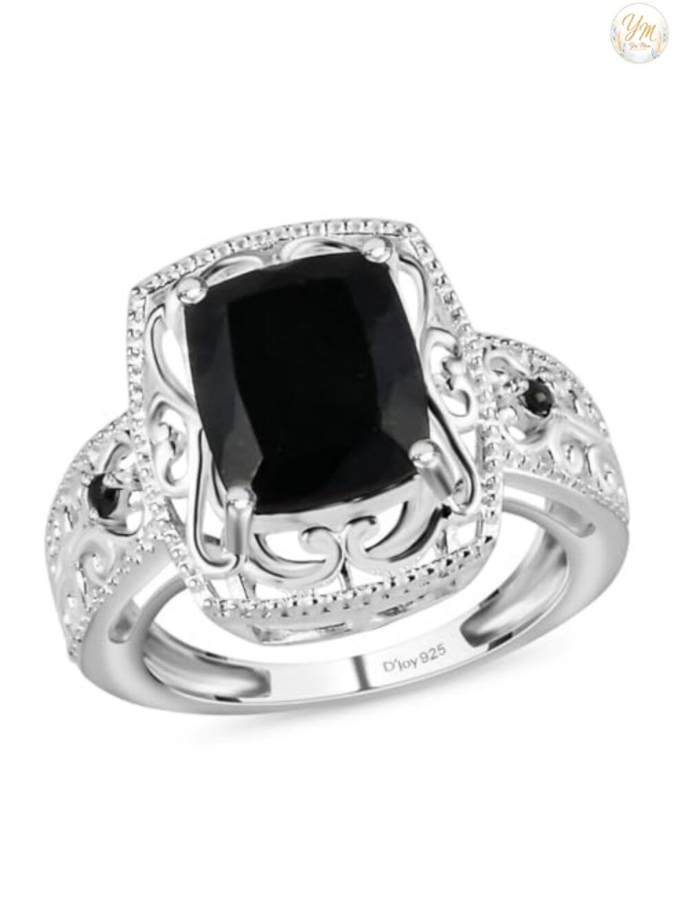 Black Spinel Tourmaline Ring 925 Sterling Silver Victorian Filigree Statement